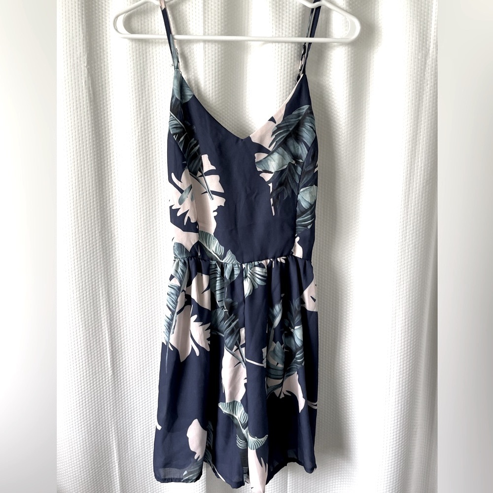 Summer palm print lined romper